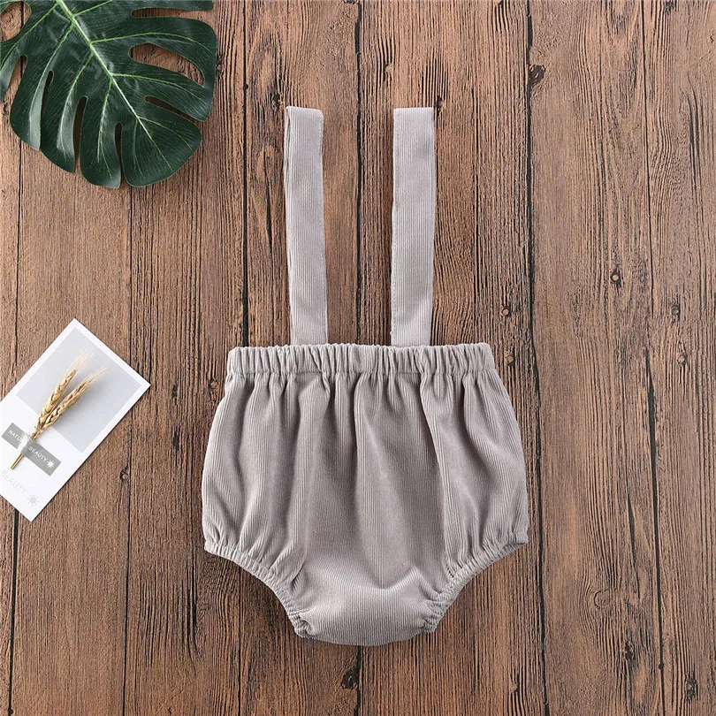 Summer Baby Girls Boys Rompers Cute Solid Color Corduroy Suspender Rompers Toddler Kids Clothing Shorts Bottoms 0-24M