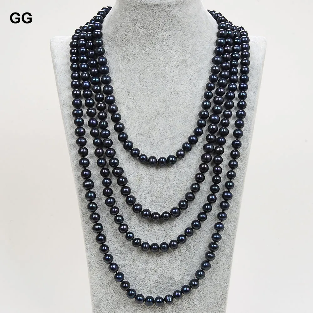 G-G Jewelry Natural Pearl 100'' 10mm AA+ Black Pearl Long Necklace For Women