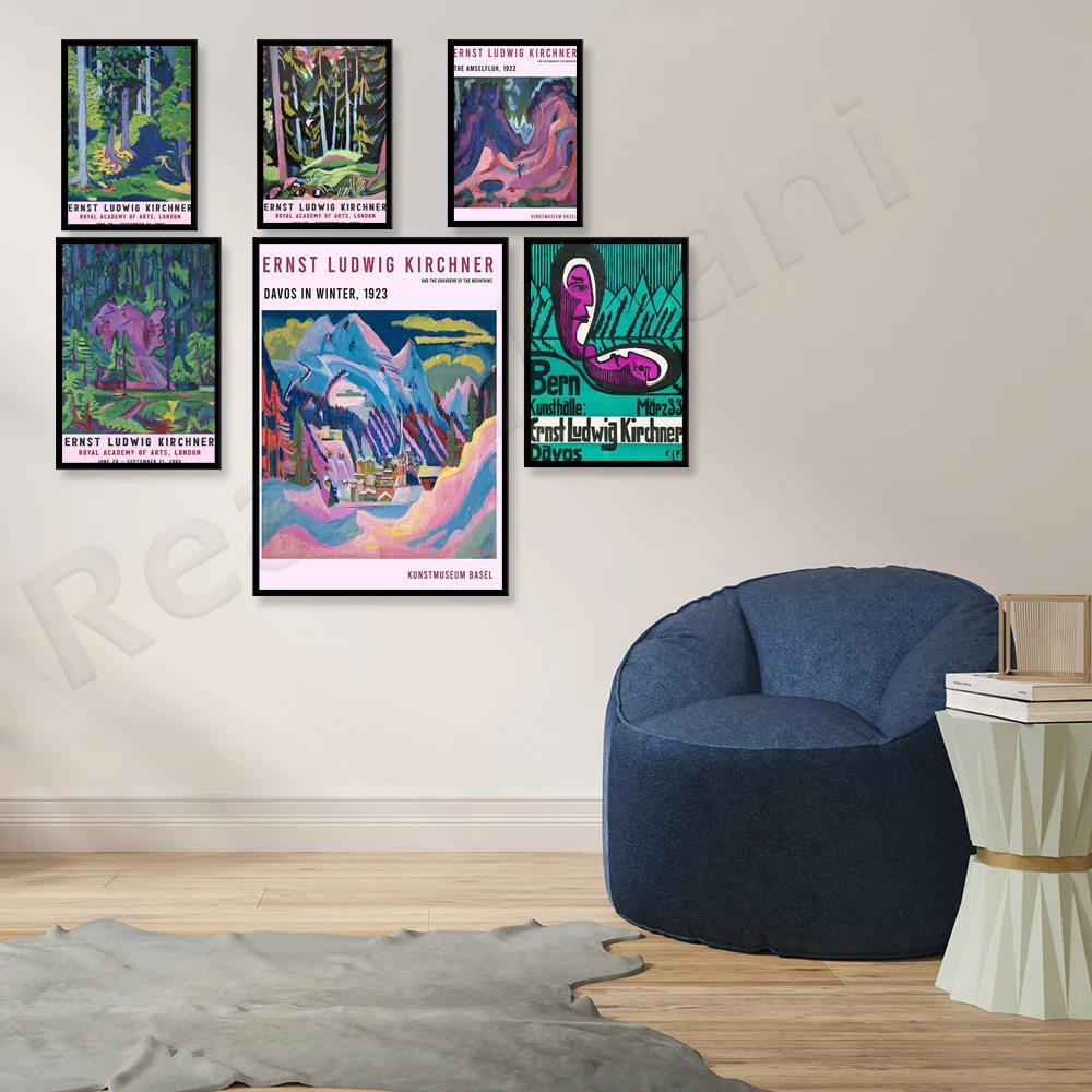 ملصق إرنست لودفيغ كيرشنر، الجبال السويسرية، ملصق متحف طباعة كيرشنر، هدية عتيقة مطبوعة فنية تجريدية حديثة #4