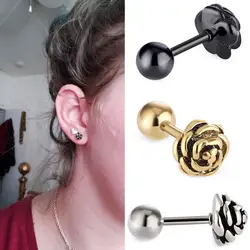 2Pcs Surgical Steel Flowers Rose Shaped Stud Earrings Women Screw Back Helix Conch Piercing Earings Ear Stud Orelha Jewelry