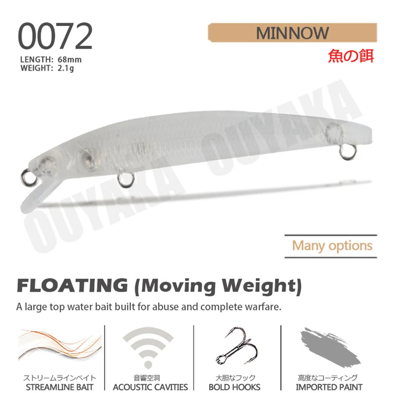 Fishing Accessories Blank Unpainted Lure Minnow Isca Artificial Weights 2.1g 68mm Floating Trolling Pesca Carp Fish Goods Leurre