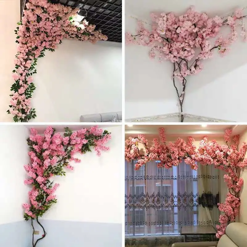 Imagem -02 - Artificial Pink Cherry Tree Branch Flor de Seda Decoração de Casamento Faça Você Mesmo Decoração de Casa e Exterior