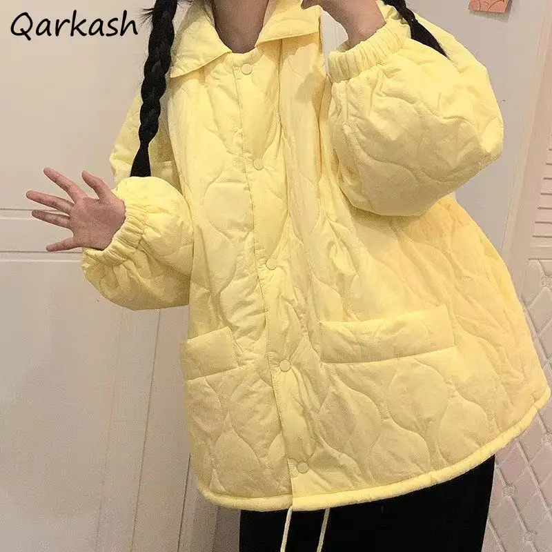 Sweet Parkas Women Solid Loose Comfort Winter Outwear Leisure Students Lovely Single Breasted Trendy Ulzzang Females Daily Chic