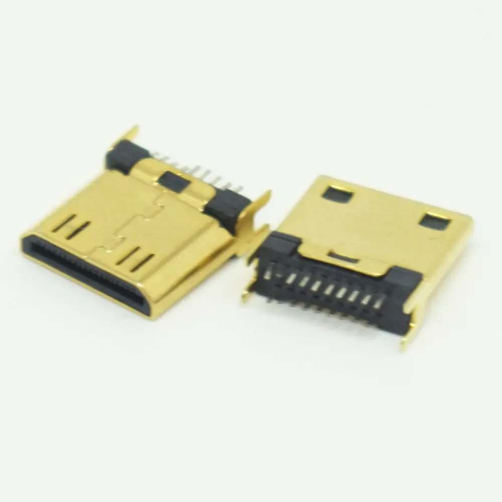 10Pcs Mini Vergulde Hdmi 1.6Mm 19Pin Pcb Chassis Smd Socket Man Plug Connector