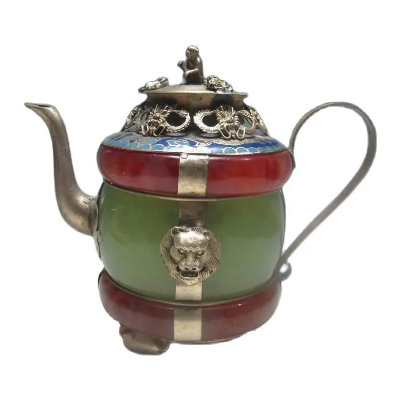 

Old Handwork Cloisonne, Tibet Silver Dragon Tea Pot, Collectible