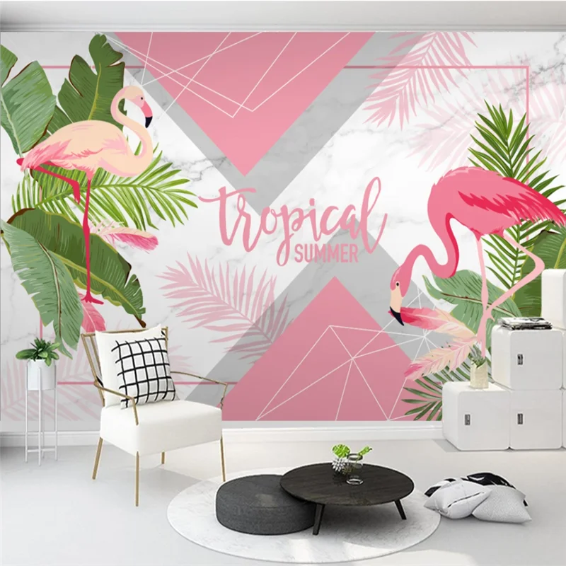 

Custom Mural Wallpaper Modern Minimalist Flamingo Geometric Marble Pattern Background Wall Painting