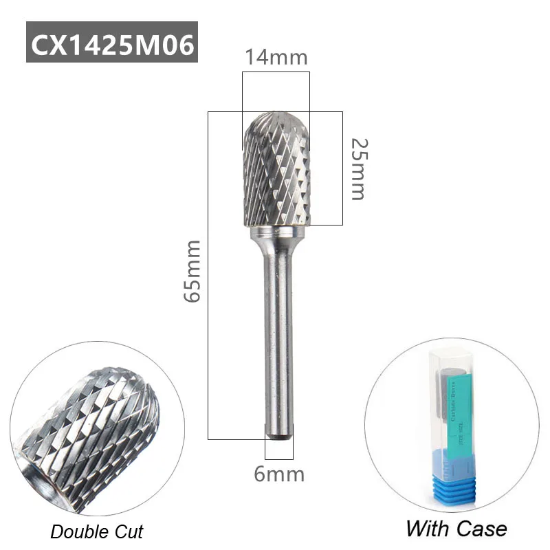 Wolframkarbid-Rotationsfräser, Typ C, Kugelkopf, Zylinder, 6mm, 1/4 Zoll Schaft, Formfräswerkzeug, Einzelschnitt-Fräser für Metall