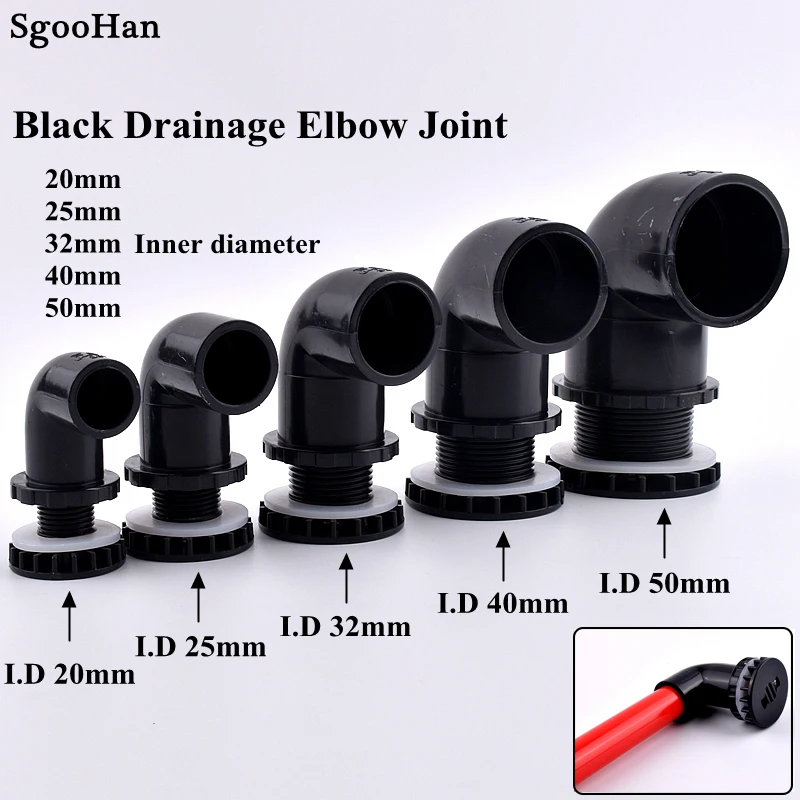 Black I.D 20~50mm PVC Pipe Straight Aquarium Fish Tank Joint Home DIY Water Supply Tube Drain Fittings Drainage Elbow Connectors