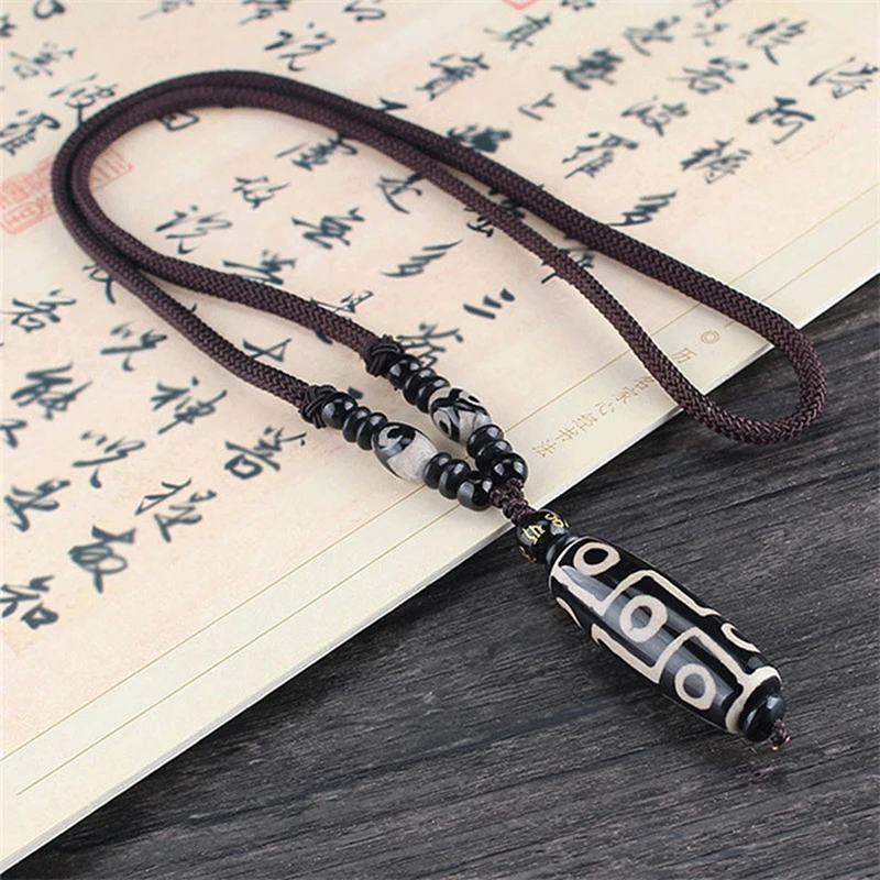 Natural Stone Materials Fashionable Style Tibet Heaven Bead Bring Good Luck Nine Eye Tibet Dzi Pendant Drop Choker Nacklace