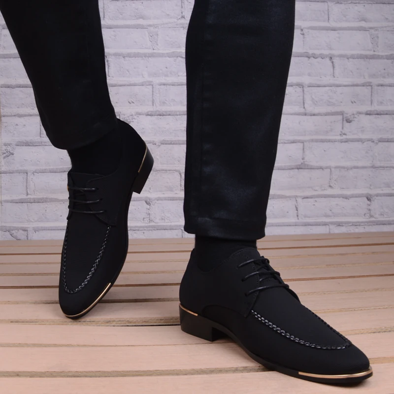 Business Men Leather Shoes Fashion Formal Dress Shoes Men Breathable Pointed Toe Office Wedding Shoes Flats Footwear Black Cloth