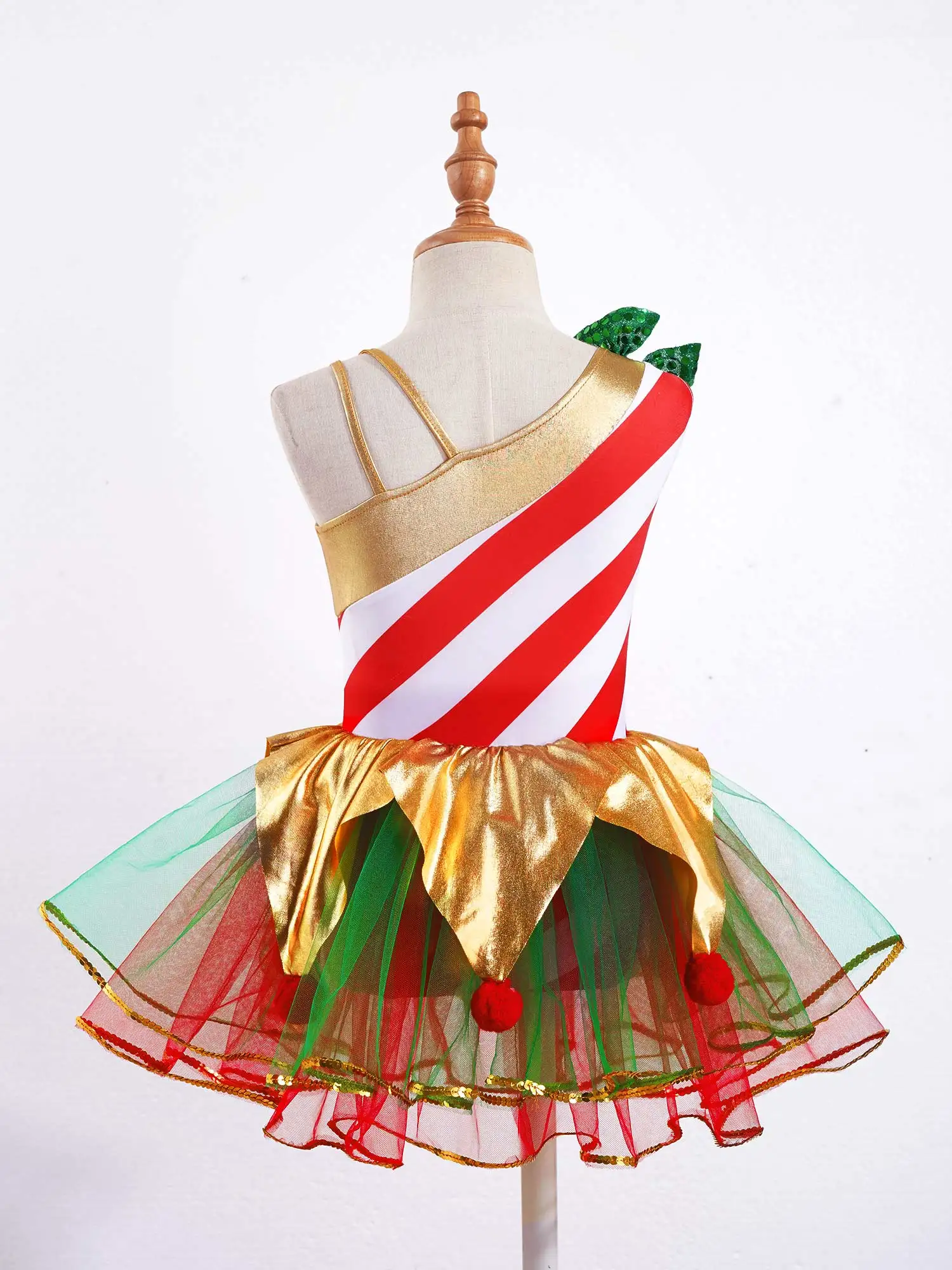 Kids Little Girls Elf Christmas Dress Ballet Leotard Tutu Dress Sequin Stripes Carnival Festival Santa Cosplay Costume Dancewear