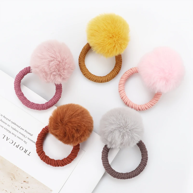 Cute Girls Elastic Hairball Hair ring Hair Bands Sweet Color Elastic Rubber Band Hair Accessories Headwear Baby Headdress Gift