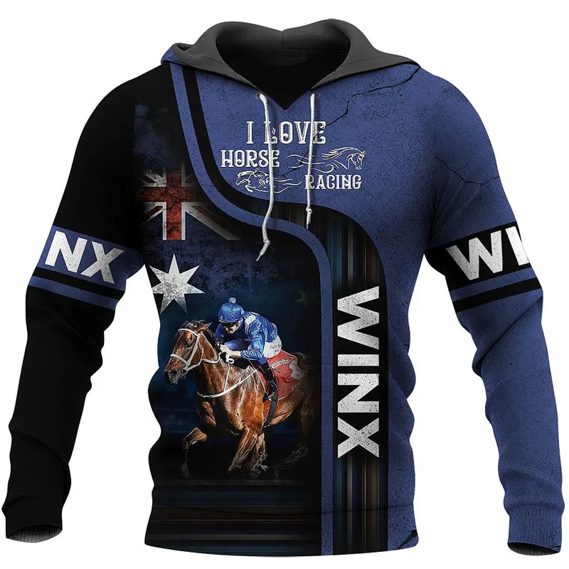 

Толстовка с капюшоном и 3D-принтом «лошадиные гонки», осенне-зимняя модная повседневная толстовка, куртки унисекс на молнии Z052