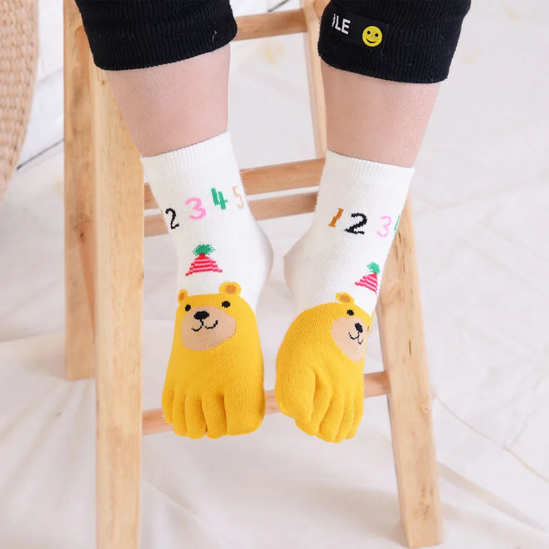 Cotton Children Five Finger Socks Animal Print Toe Socks Cartoon Boys Girls Socks Cheap Stuff for Kids Healthy Finger Sock 3-12T