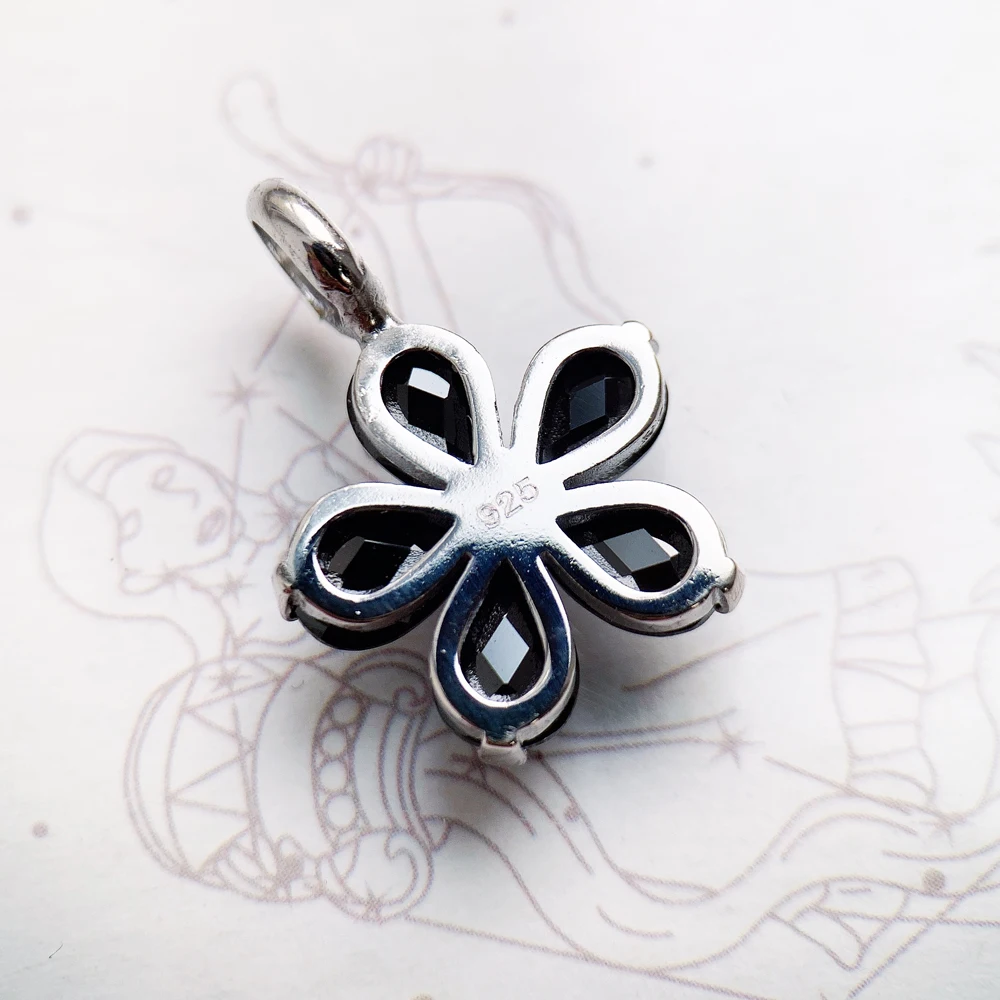 Ciondolo fiore di cristallo nero gioielli di moda di marca accessori europa regalo in argento Sterling 925 per donna