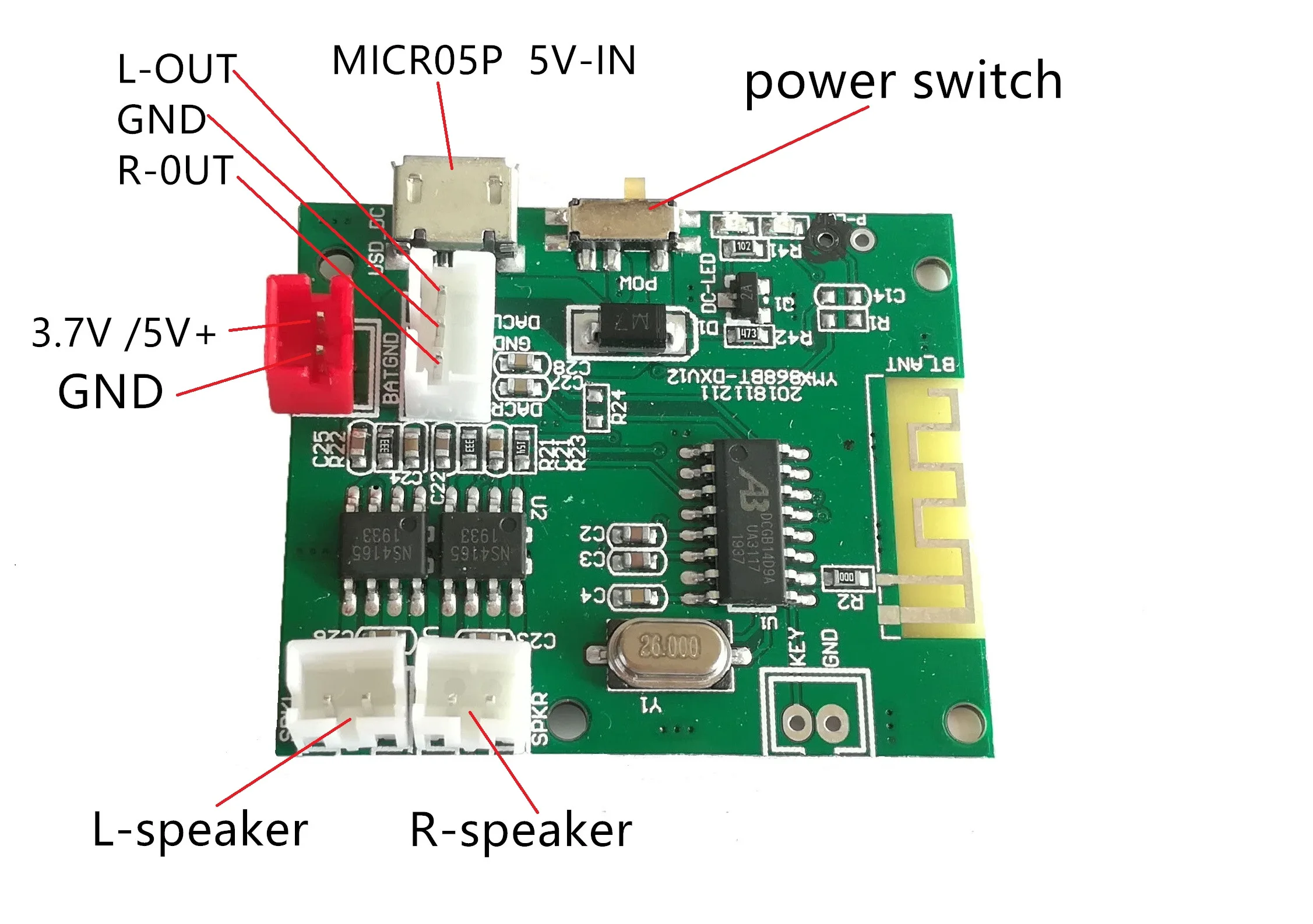 Mini BT5.2 Wireless Stereo 5V 5W*2 Rechargeable  Audio Amplifier Bt10w Loudspeakers PCBA Module