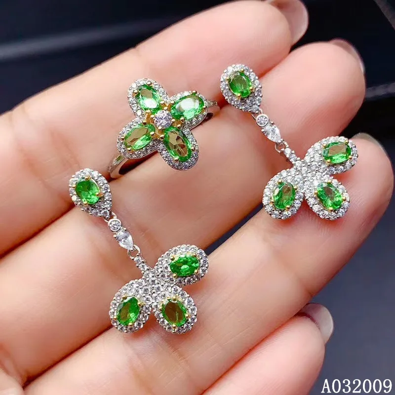 

KJJEAXCMY fine jewelry 925 sterling silver inlaid natural Tsavorite ring earring luxury women suit support test