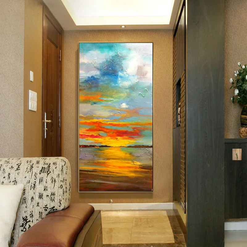 

Modern Abstract Sunrise Landscape Plan Entrance Hallway Corridor Decorative Painting hand-painted Oil Paintings Minimalist Wall