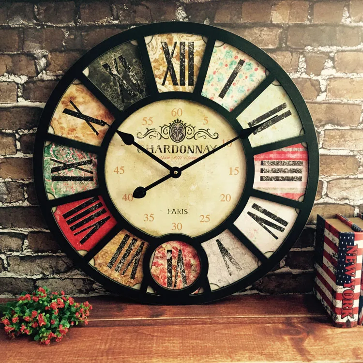 Retro clocks living room decoration wall clock industrial style creative wall hanging home bedroom mute wall clock