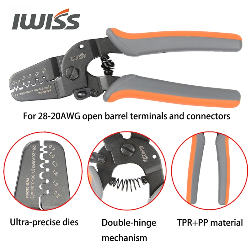 IWISS IWS-2820 Hand Terminal Crimping Tools for Crimping 28-20AWG JAM, Molex, Tyco, JST Terminals and Connectors