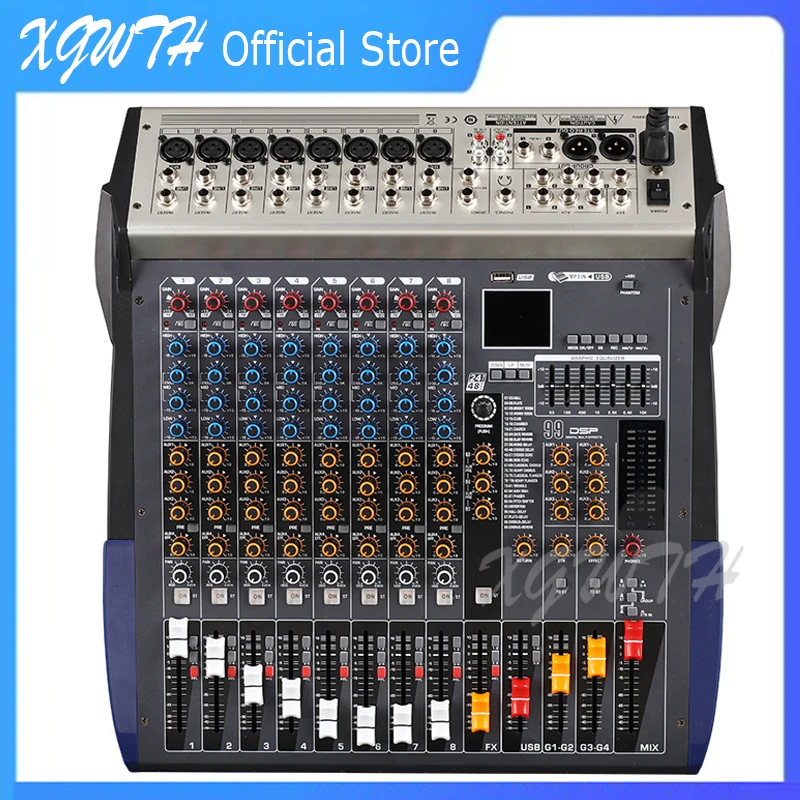 

8 Channel Audio Digital Mixer Sound Mixing Console with Bluetooth USB 99 DSP Effect +48V Phantom Power DJ Studio Stage Equipment