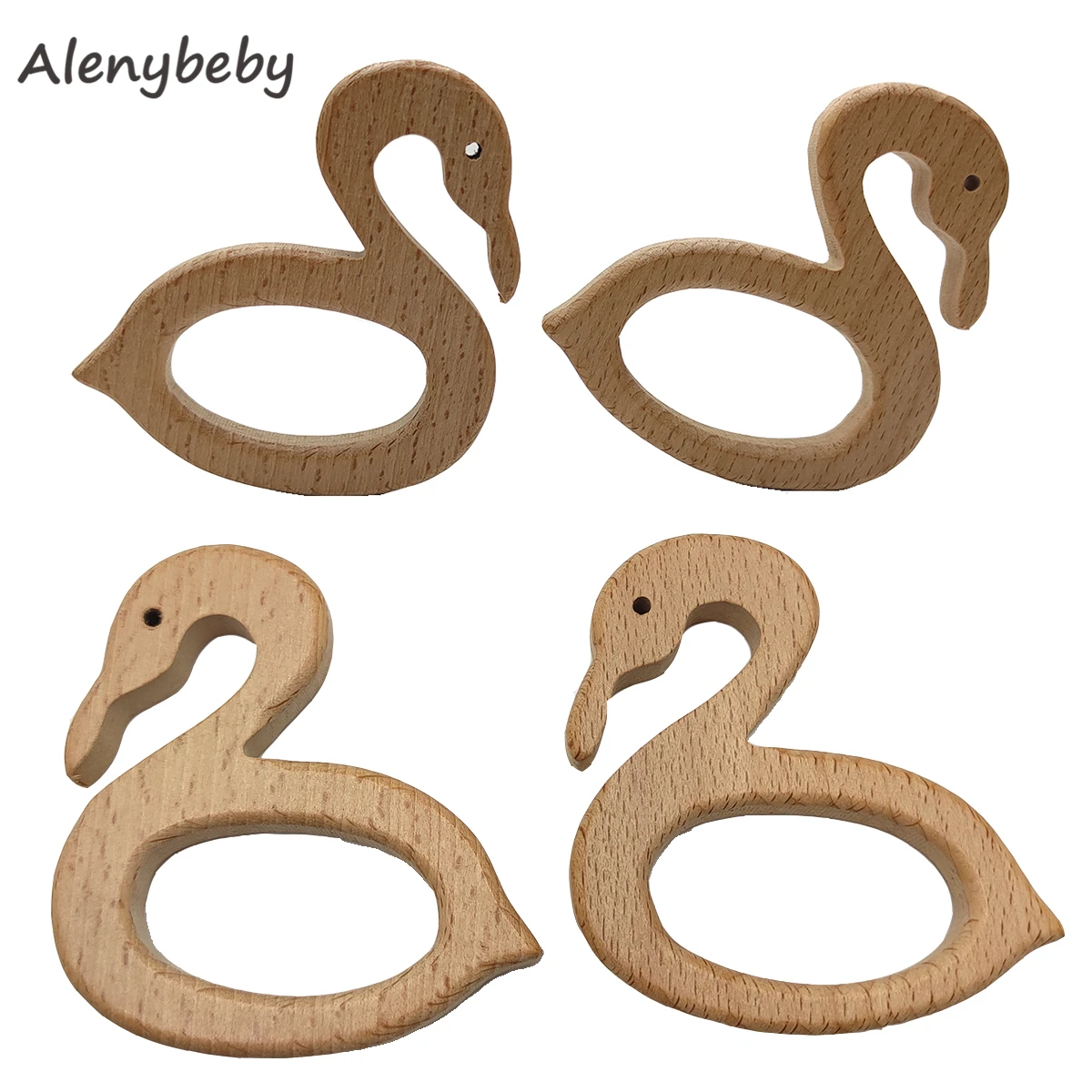 

Wood Teether Natural Animal Goose Shape Baby Teething Nursing Beech Wood swan Teether for baby Organic DIY Necklace Pendant Toy