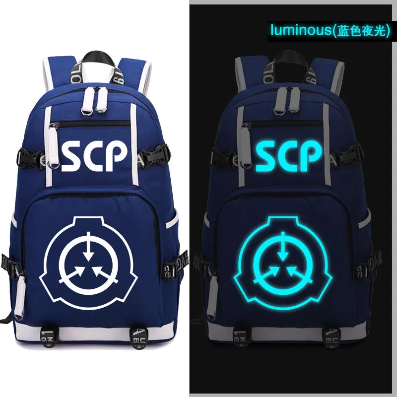 SCP Secure Contain Protect Backpack Black Bookbag Cartoon School Bags SCP  luminous Travel Bagpack USB Laptop Shoulder Bags