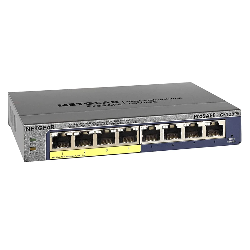 NETGEAR GS108PE 8-Port Gigabit Ethernet Smart Managed Plus PoE Switch With 4 x PoE 53W, And ProSAFE Limited Lifetime Protection