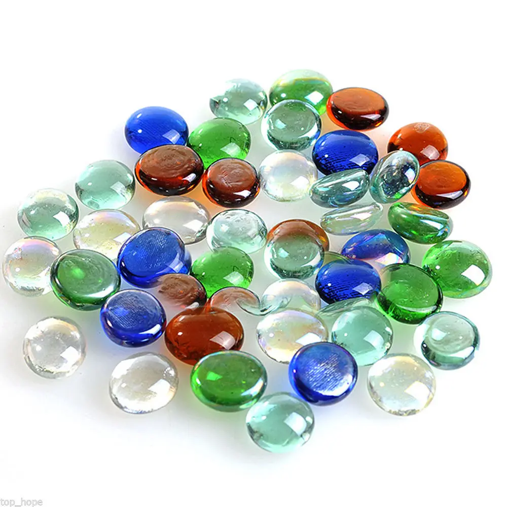 100g Glass Pebbles Beads Stones Fish Aquarium Round Beads Colorful Glass Flat Beads Crafts Home Decoration