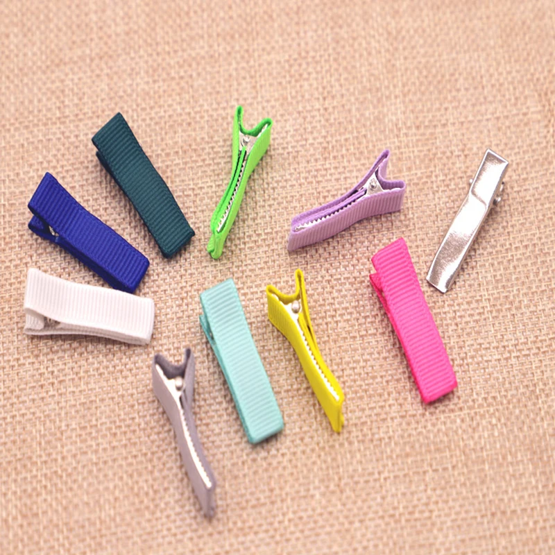 20pcs 35mm Girls Baby Kids Grosgrain Ribbon Covered Lined Alligator Hair Clips For DIY Making Bows flower Hair Accessories Craft