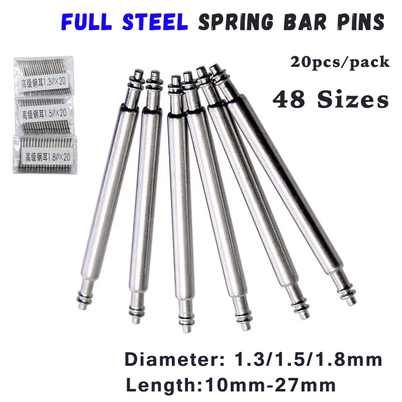 10/11/12/13/14/15/16/17/18/19/20/21/22/23/24/25/26/27mm Watch Band Strap Spring Bars Pins Stainless Steel Replace Watch Pin