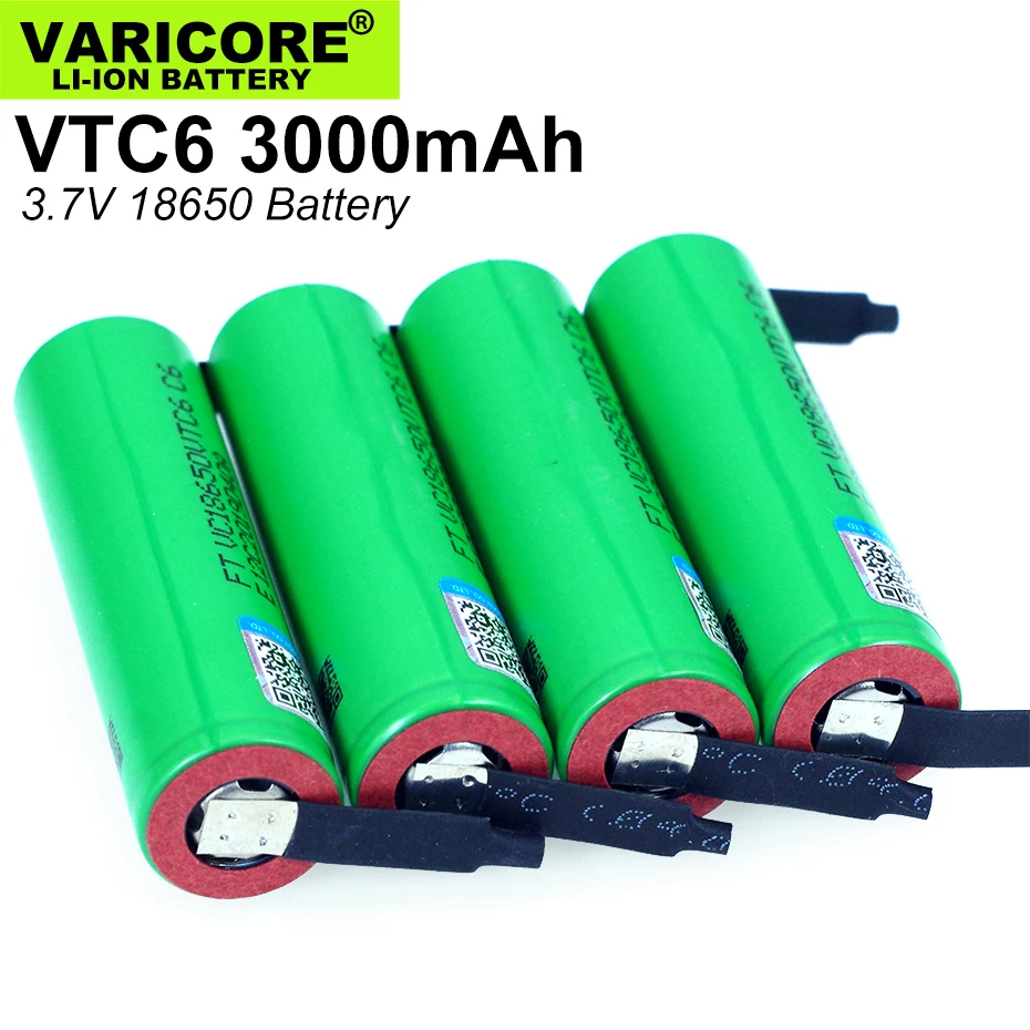 12PCS VariCore VTC6 3.7V 3000mAh 18650 Li-ion Battery 30A Discharge VC18650VTC6 Tools Batteries+DIY Nickel Sheets