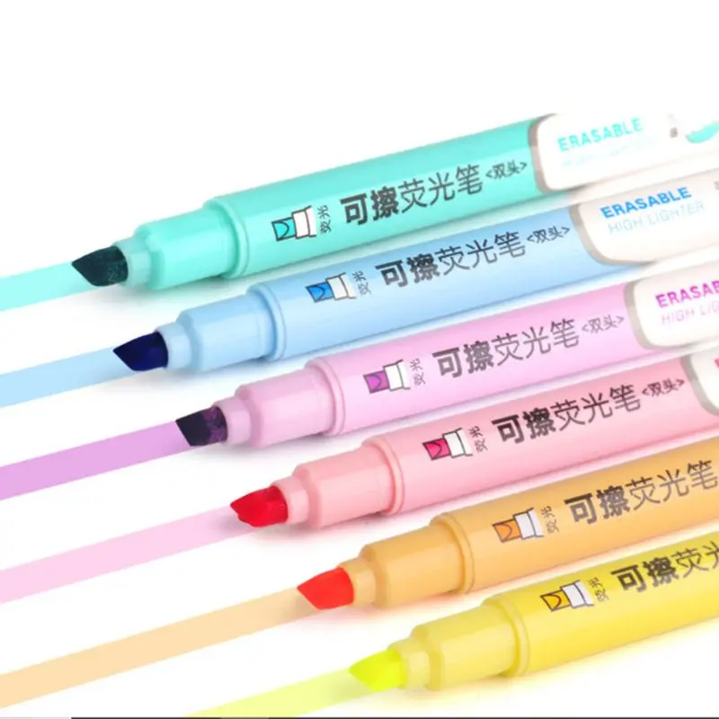 6Pcs Double Head Erasable Highlighter ปากกา Marker Pastel Liquid Chalk Fluorescent ดินสอเขียนเครื่องเขียน19QA
