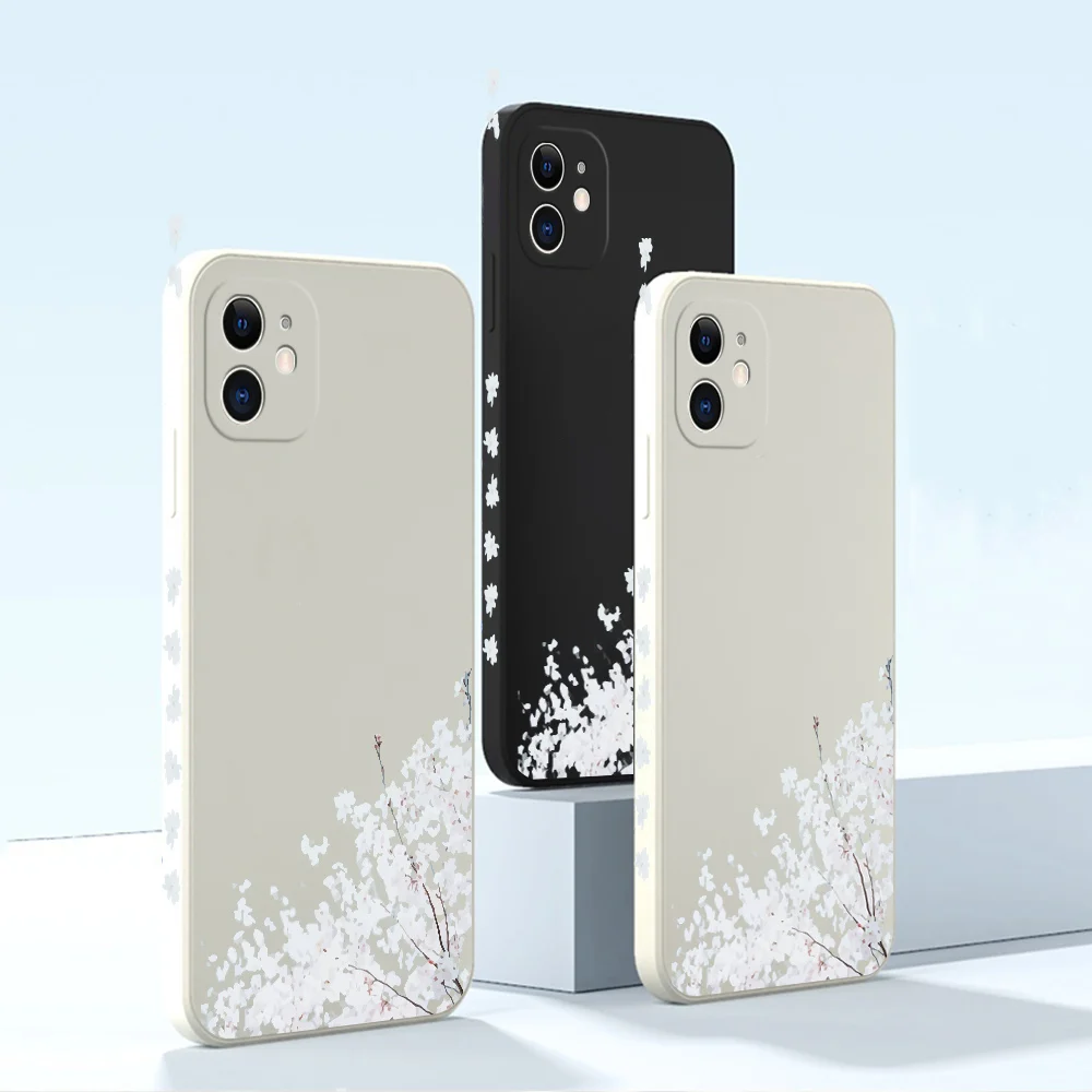 White Plum Flower Edge Pattern Phone Case For Huawei P20Plus P40 Pro Plus P30 P10 New Full Lens Protection Anti-Knock Cover