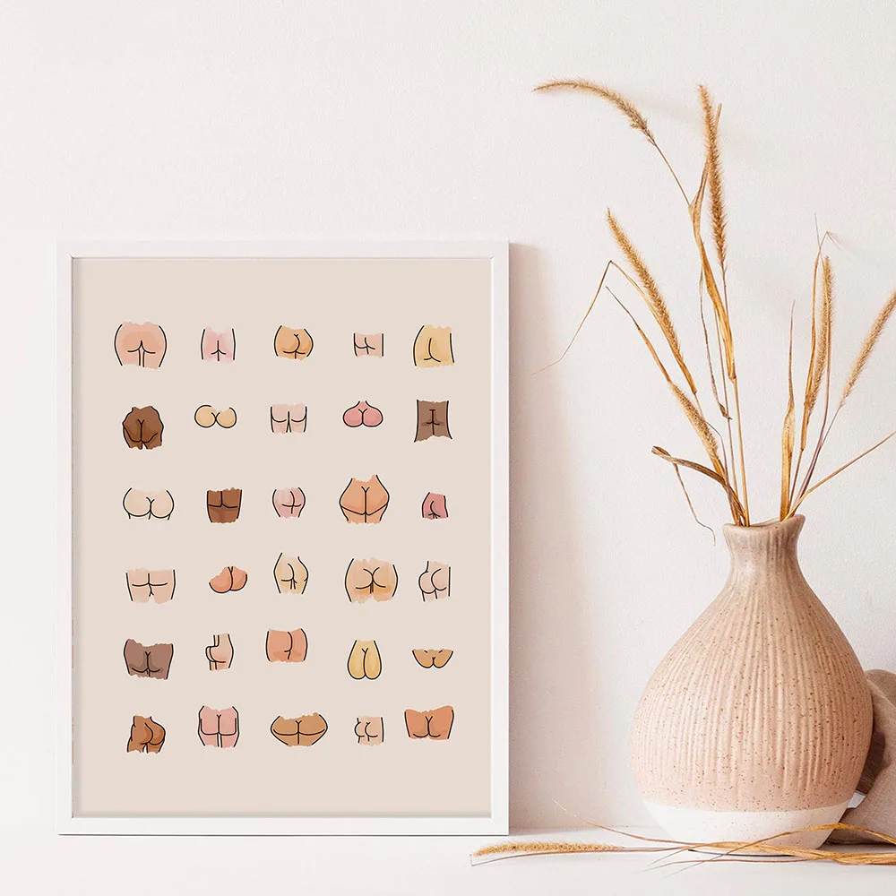 Boho Funny Toilet Signs Butts Print Wall Art Canvas Painting  Mid Century Modern Humour BathroomTypography Home Decor Poster