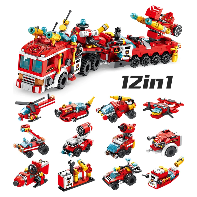 244pcs Fire Fighting Rescue Trucks Car Building Blocks City Police Firefighter Bricks children boys Toys Christmas Gifts