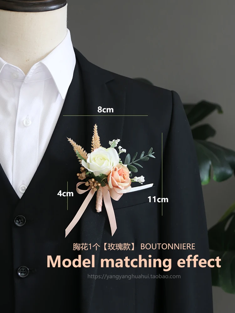 GT Silk Corsages Boutonnieres Wedding Decoration Marriage Rose Wrist Corsage Pin Boutonniere Flowers for Guests PINK