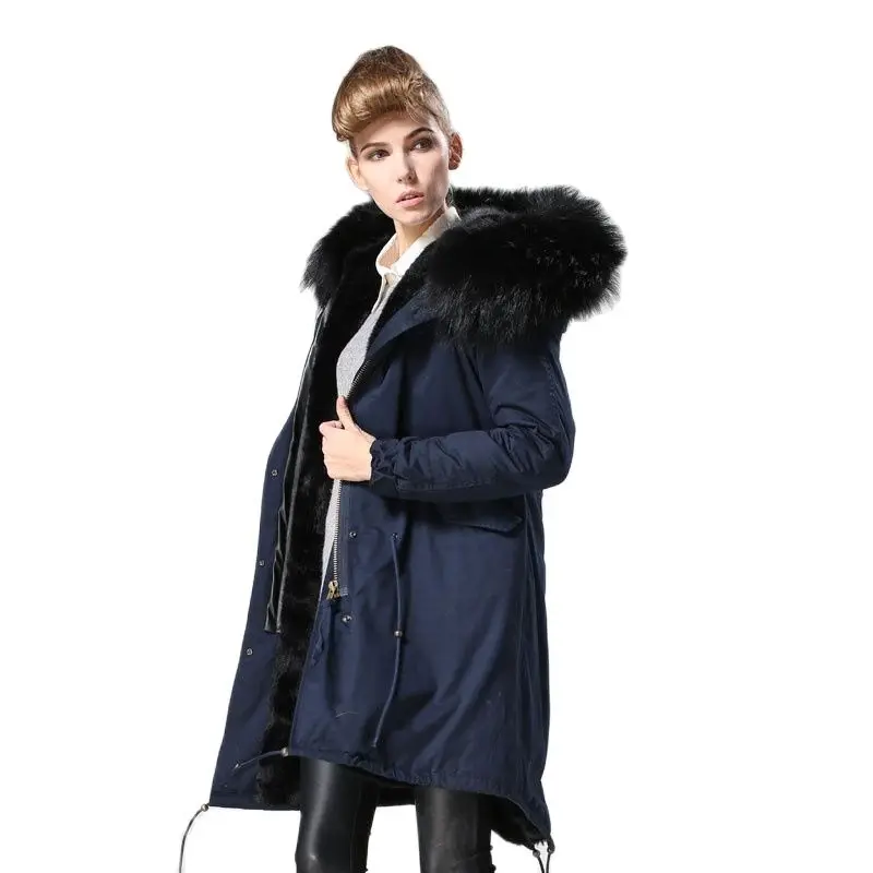 Long Style Fashion Navy Winter Warm Parka Women Fashion Fur Jacket Real Fully Raccoon Mr Outwear Coat