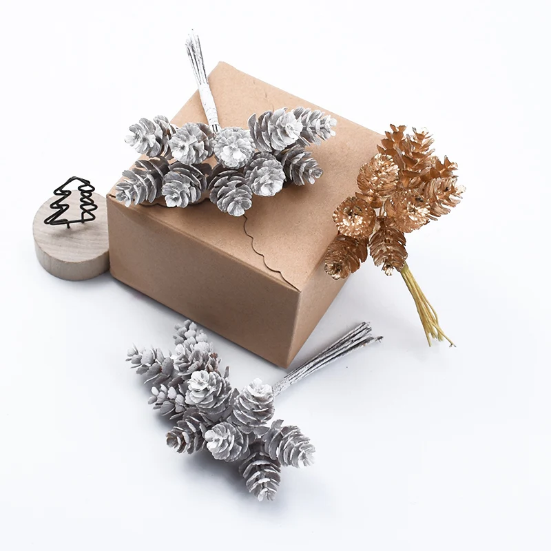 10 Pcs Golden Silver Pine Cone Christmas Decorations for Home Wedding Bridal Accessories Clearance Diy Gift Box Artificial Plant