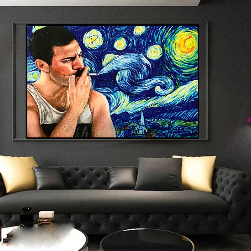 Canvas Painting Freddie Mercury Bohemian Rock Music Star Posters And Prints Van Gogh Starry Night Wall Art Picture Living Room