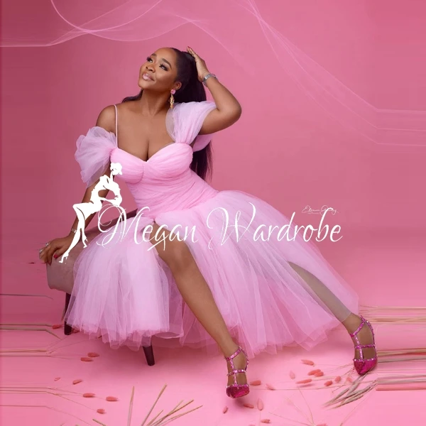 

Summer Sweet Pink Wrap Shoulder Mermaid Tulle Dress Women High Split Ankle Length Casual Dresses South Africa Style