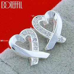 DOTEFFIL 925 Sterling Silver AAA Zircon Heart Stud Earring For Women Fashion Charm Wedding Engagement Party Jewelry