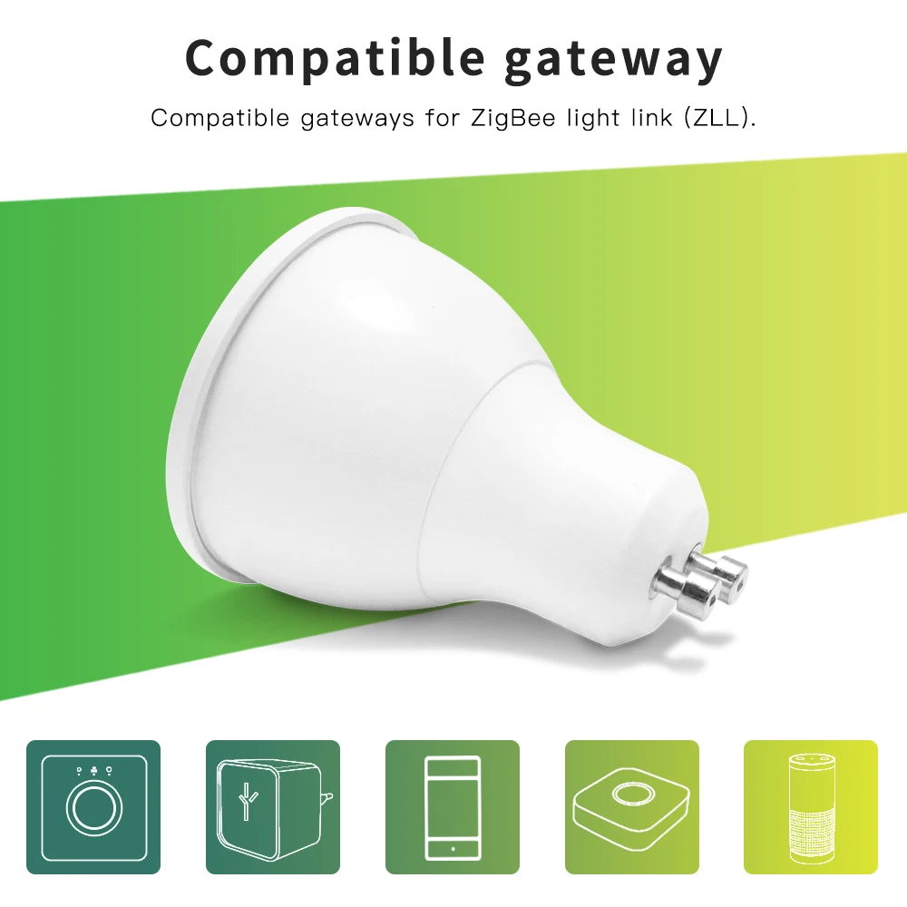 Zigbee 5W RGBW GU10 LED Spotlight AC100-240V RGB Smart App/Voice/Remote Light Lamp Control Compatible Echo Plus Smartthings Tuya