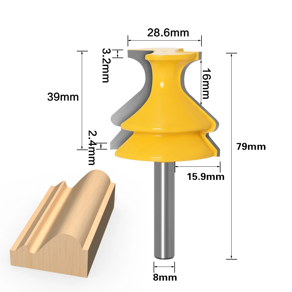 1pcs 8mm Shank Architectural Molding Handrail Router Bits Set Casing Base CNC Line Woodworking Cutters Face Mill