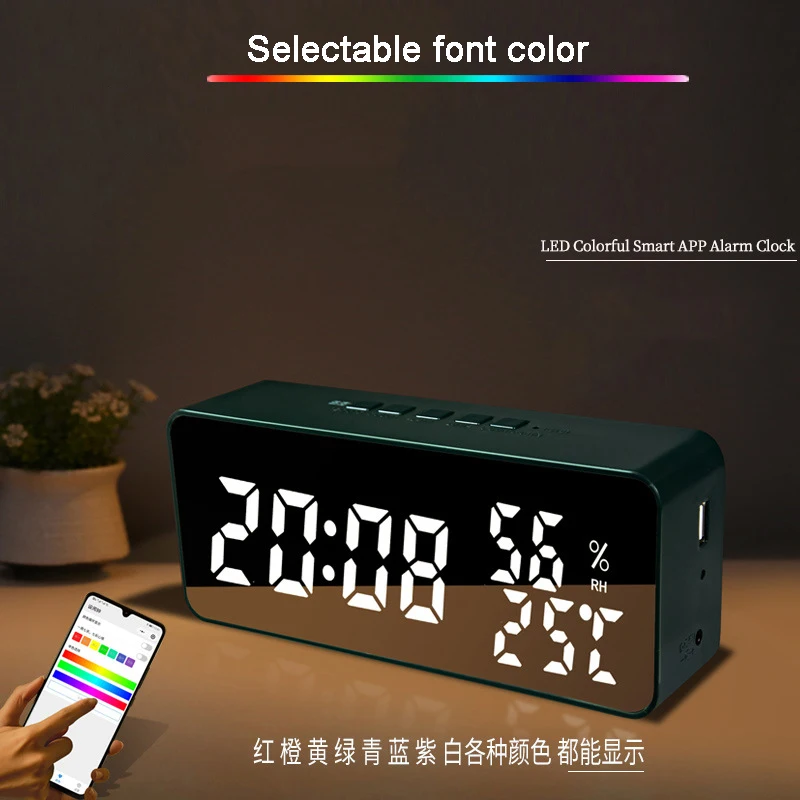 Led Digital Smart Alarm Clock Countdown Function Colorful Changing Font Rechargeable Battery Dual Purpose 9 Groups Of Alarms