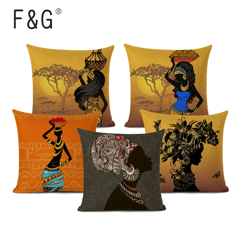 

Ethnic Woman Cushion Cover African Style Decorative Pillow Case Square Linen Throw Pillow Case For Sofa Home Decor