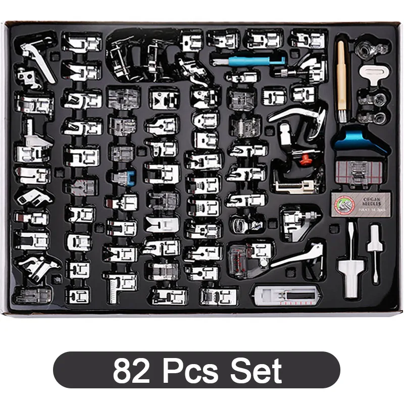 82 Pcs Kit Presser Foot for Sewing Machines Accessories Contain Mesoporous Embroidery Ruler Holder Sewing Beads Presser Foot