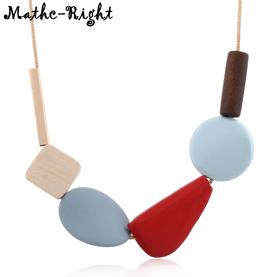 Colorful Resin Beads Statement Necklace Women\'s Multicolor Wood Necklaces & Pendants for Women New Arrival Fashion Jewelry MX029