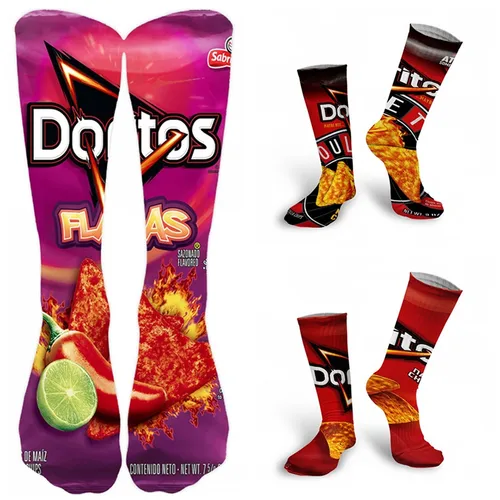 Calcetines largos creativos arte femenino 3D impreso patatas fritas tomate barbacoa calcetines altos hombres mujeres Harajuku calcetines divertidos neutros