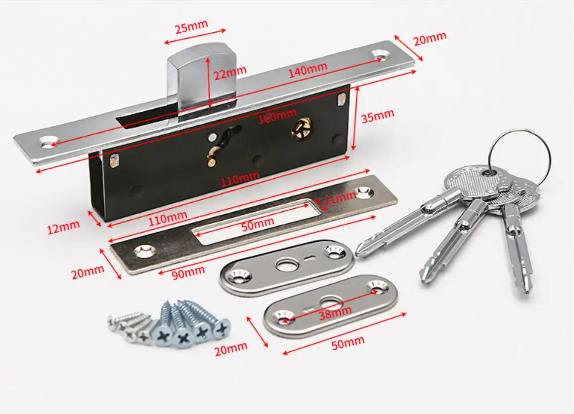 Aluminum alloy sliding door Hook lock, Stealth lock,Cross key, For Wooden door,Framed glass door,strong, durable,Door hardware